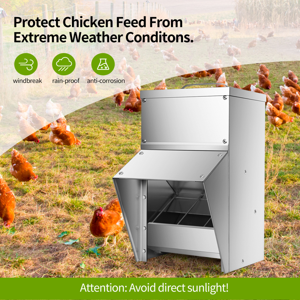HONYTA  Galvanized Chicken Feeder 11.5 Lbs Capacity, Outdoor Rat Proof Metal Poultry Feeder with Lid, Hanging Chicken Feeder, Coop Food Dispenser No Waste for Chicken， Duck
