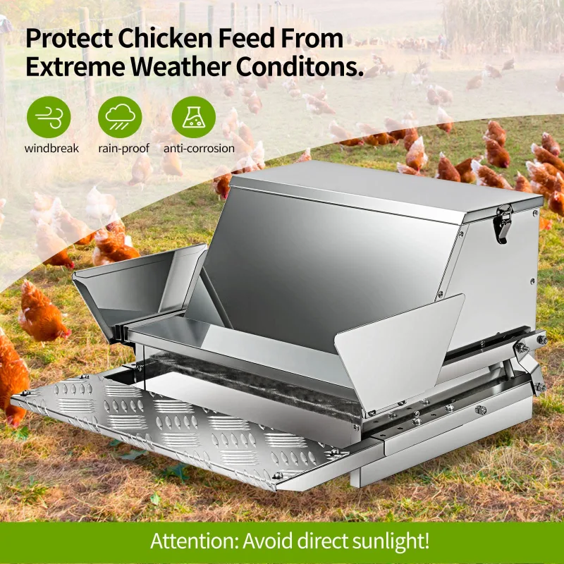 HONYTA  Automatic Chicken Feeder 25 lb Galvanized Steel Poultry Feeder, Up to 12 Chickens 10 Days with Weatherproof Lid, for Chickens, Ducks, Fowl