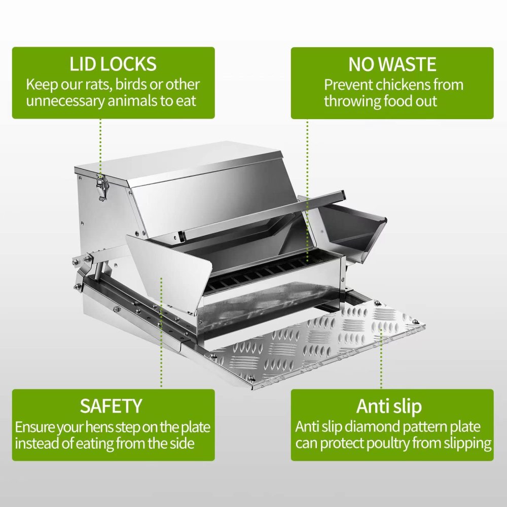 HONYTA  Automatic Chicken Feeder 25 lb Galvanized Steel Poultry Feeder, Up to 12 Chickens 10 Days with Weatherproof Lid, for Chickens, Ducks, Fowl