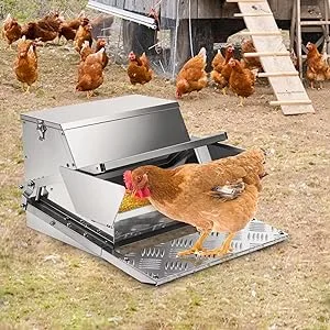 HONYTA  Automatic Chicken Feeder 25 lb Galvanized Steel Poultry Feeder, Up to 12 Chickens 10 Days with Weatherproof Lid, for Chickens, Ducks, Fowl