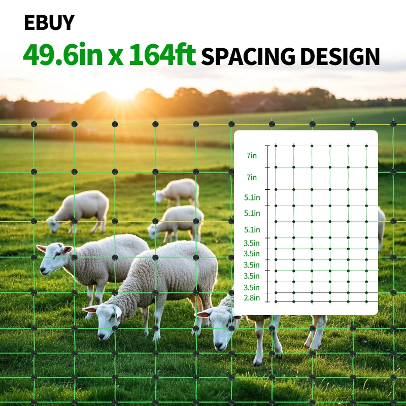 Electric Fence Netting, 49.6" H x 164' L, Portable Livestock Nets Mesh for Hogs, Chickens, Ducks, Geese, Hogs, Turkey, PE Net Fencing Used in Backyards, Farms and Ranches and Gardens
