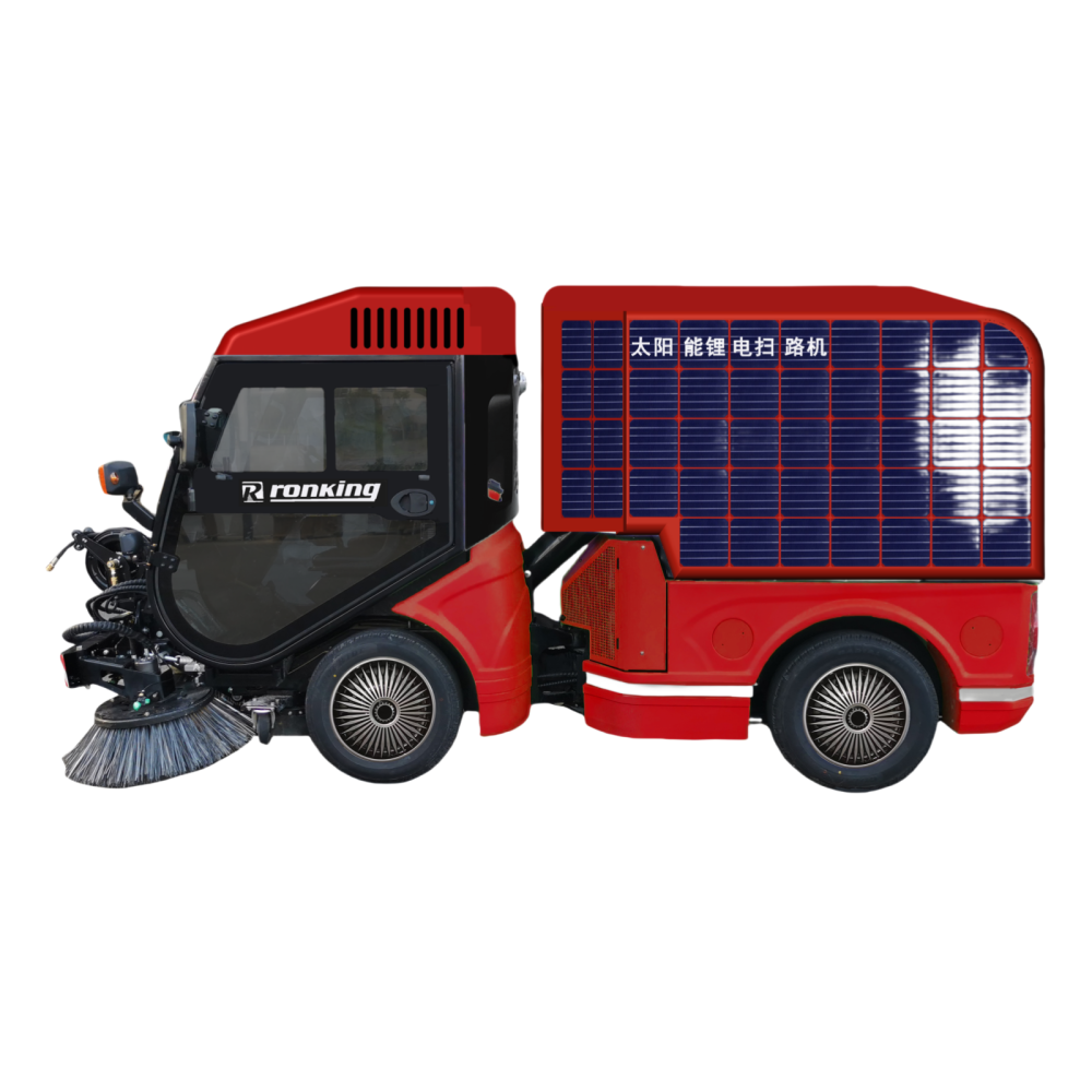 RG-TEV8240 solar lithium-ion road sweeper, an electric product completed according to the three electric standards of electric vehicle regulations, with a 300V or above electronic control system, aviation grade photovoltaic panels, and a sweeping width th