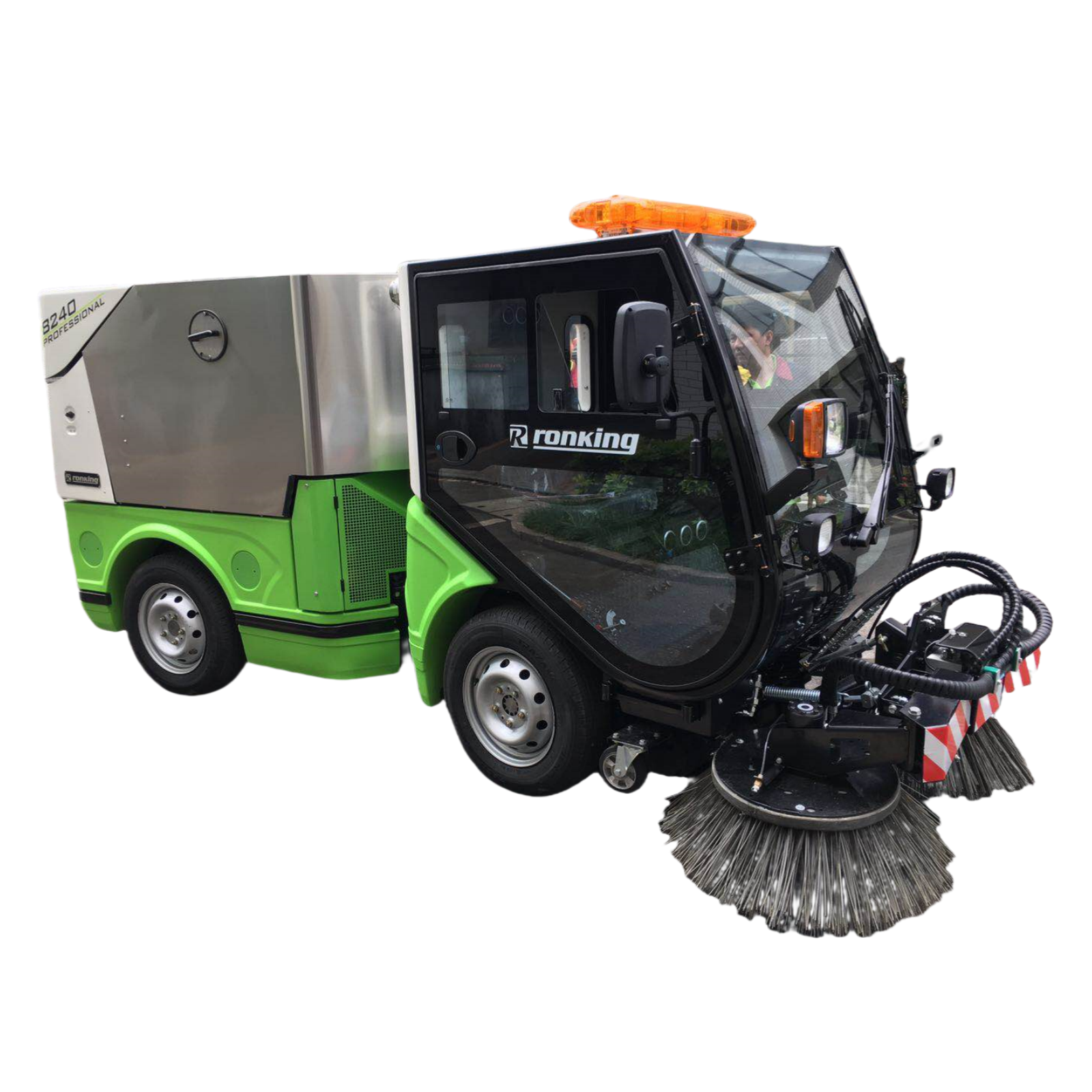 Multi functional road sweeper RG-8240, equipped with articulated steering and no less than 5 professional quality accessory devices