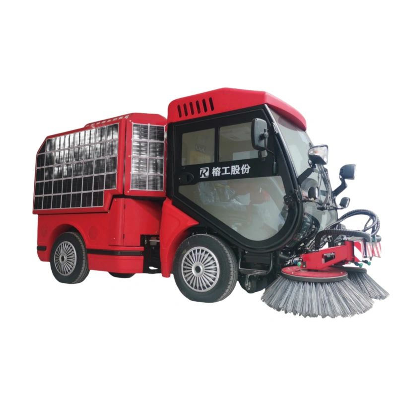 RG-TEV8240 solar lithium-ion road sweeper, an electric product completed according to the three electric standards of electric vehicle regulations, with a 300V or above electronic control system, aviation grade photovoltaic panels, and a sweeping width th