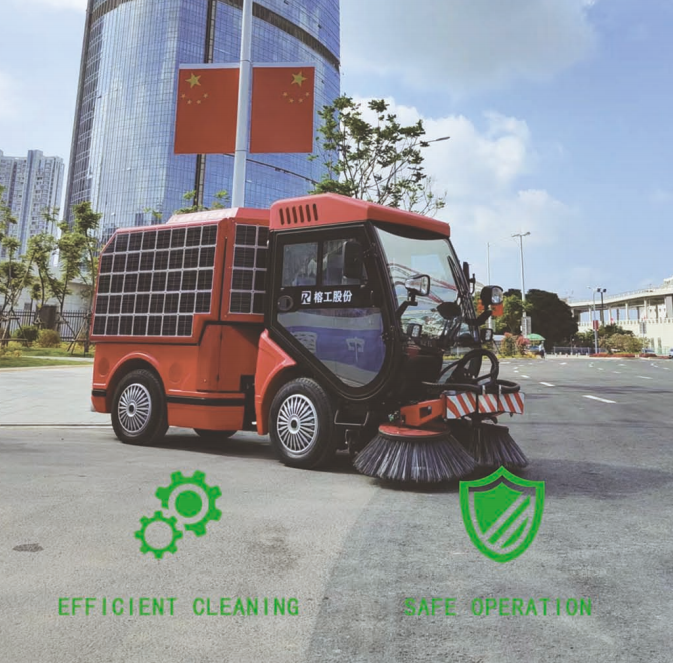 RG-TEV8240 solar lithium-ion road sweeper, an electric product completed according to the three electric standards of electric vehicle regulations, with a 300V or above electronic control system, aviation grade photovoltaic panels, and a sweeping width th