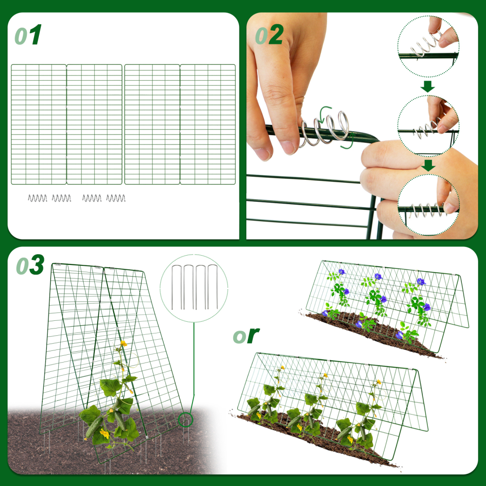 Foldable Cucumber Trellis, 48" L x 34" W A-Frame Cucumber Trellis for Raised Bed Garden Vegetable Grow Supports, Steel Trellis with Twist Ties & Plant Bags for Climbing Plants Outdoor