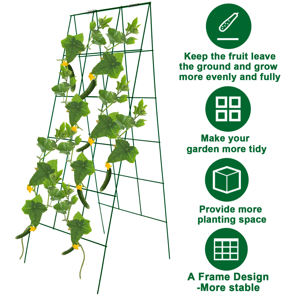 Foldable Cucumber Trellis, 46" L x 18" W A-Frame 2 Pack Cucumber Trellis for Raised Bed Garden Vegetable Grow Supports, Steel Trellis with Twist Ties & Plant Bags for Climbing Plants Outdoor