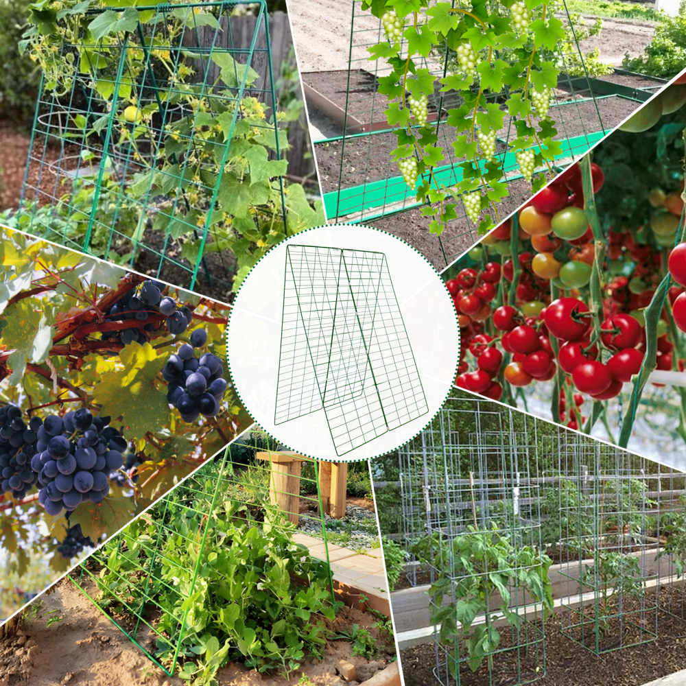 Foldable Cucumber Trellis, 48" L x 34" W A-Frame Cucumber Trellis for Raised Bed Garden Vegetable Grow Supports, Steel Trellis with Twist Ties & Plant Bags for Climbing Plants Outdoor