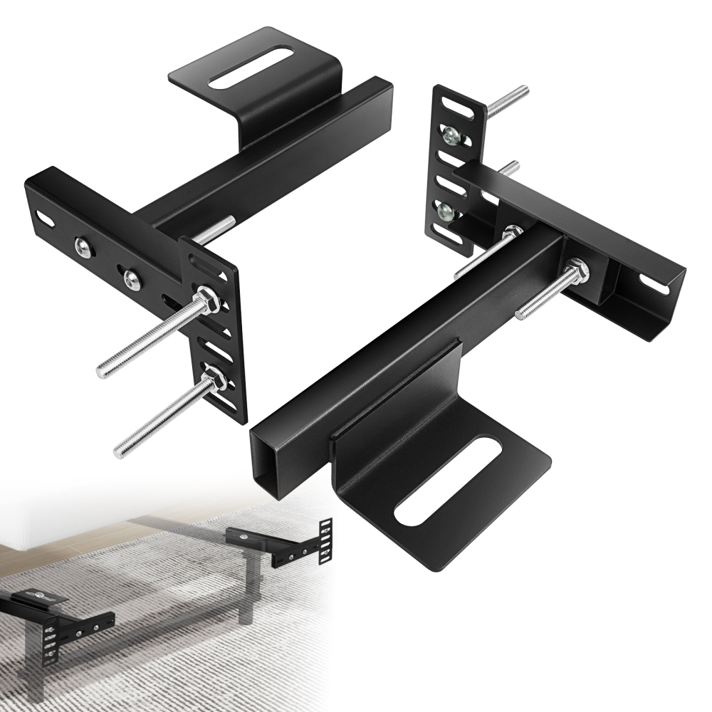 Headboard Brackets for Metal Bed Frame Adjustable Base Headboard Wall Mounting Brackets, Footboard Extension Kit for Twin Full Queen King Size(Black, Set of 2)