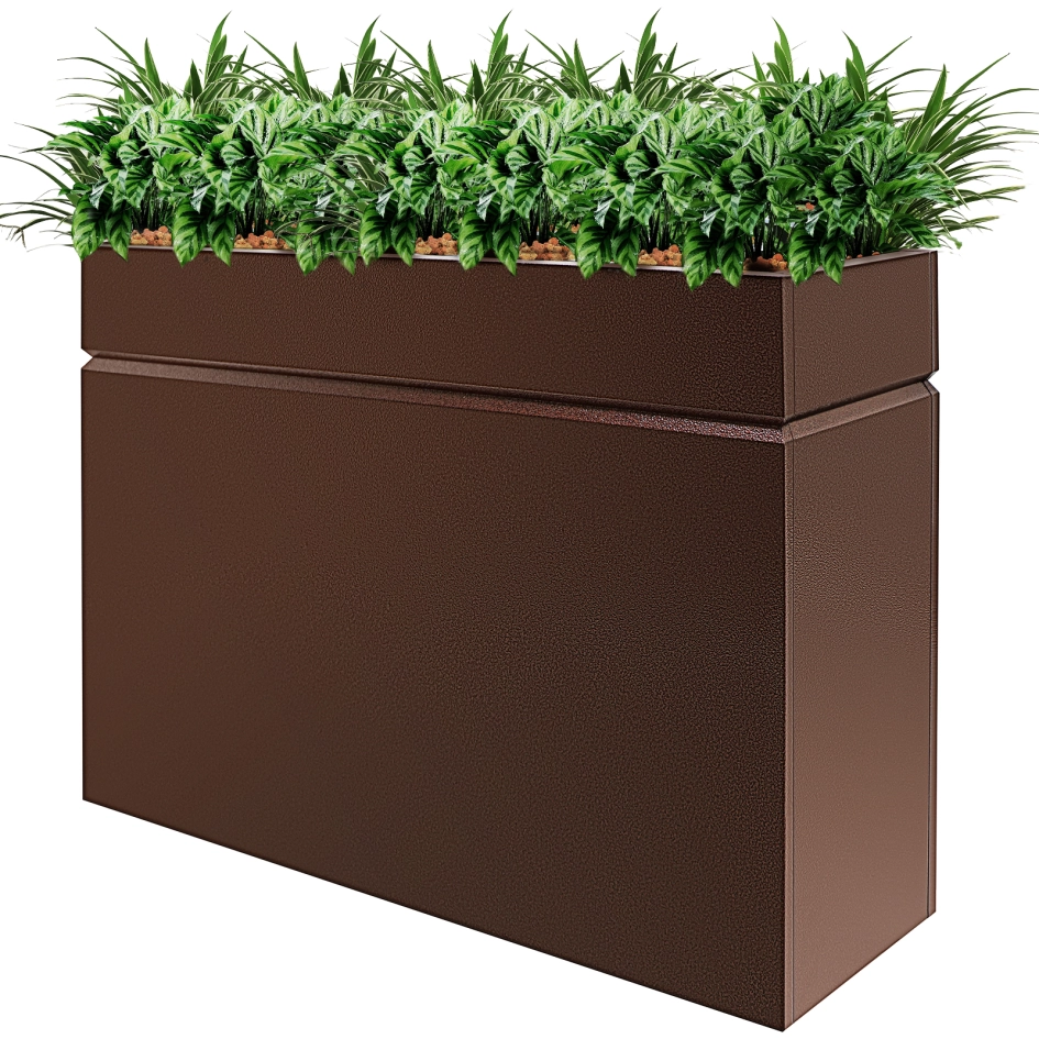 Metal Rectangular Planter Box, Powder Coating Steel Large Planters 35" L x  9" W x 26" H with Drainage Hole, Indoor Outdoor All-Weather Use for Home,  Porch, Patio, Garden(Black/Bronze)-FREE SHIPPING