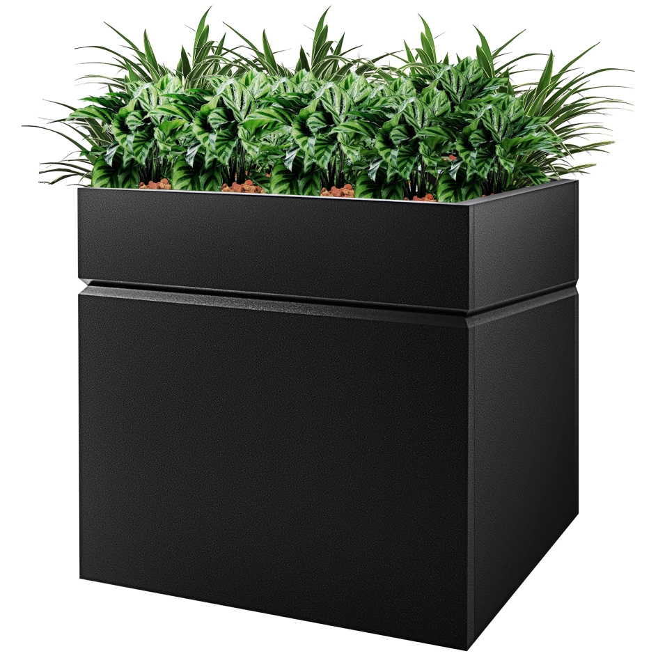 Metal Rectangular Planter Box, Powder Coating Steel Large Planters 35" L x  9" W x 26" H with Drainage Hole, Indoor Outdoor All-Weather Use for Home,  Porch, Patio, Garden(Black/Bronze)-FREE SHIPPING