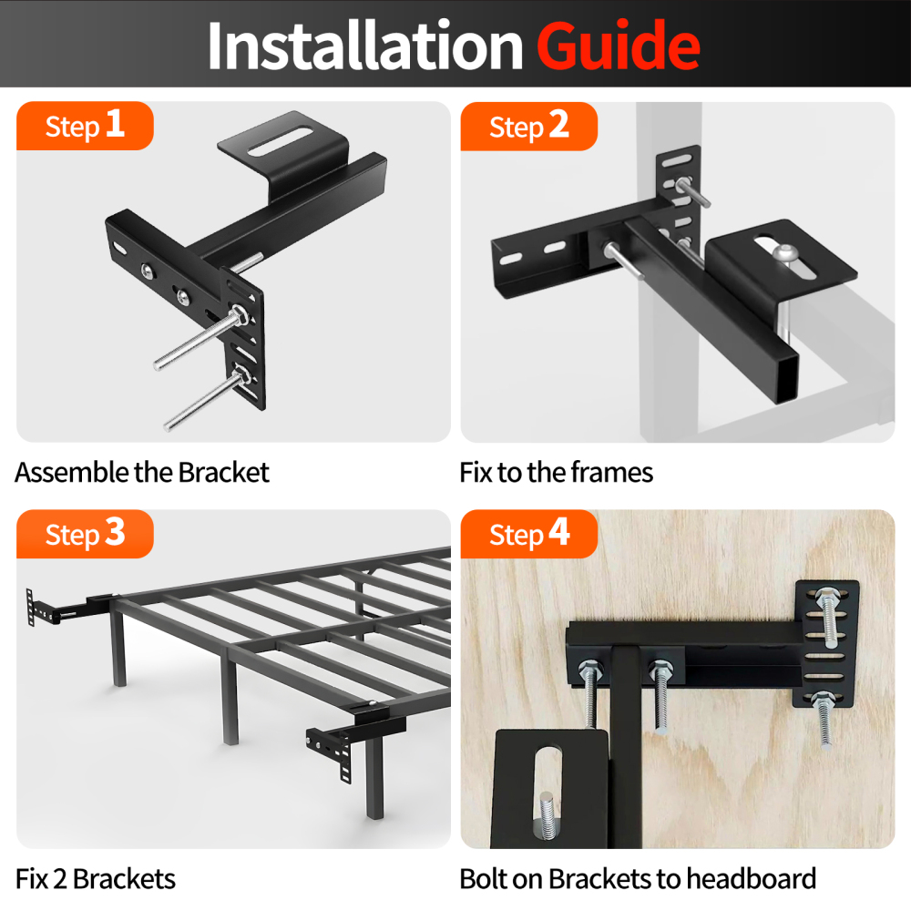Headboard Brackets for Metal Bed Frame Adjustable Base Headboard Wall Mounting Brackets, Footboard Extension Kit for Twin Full Queen King Size(Black, Set of 2)