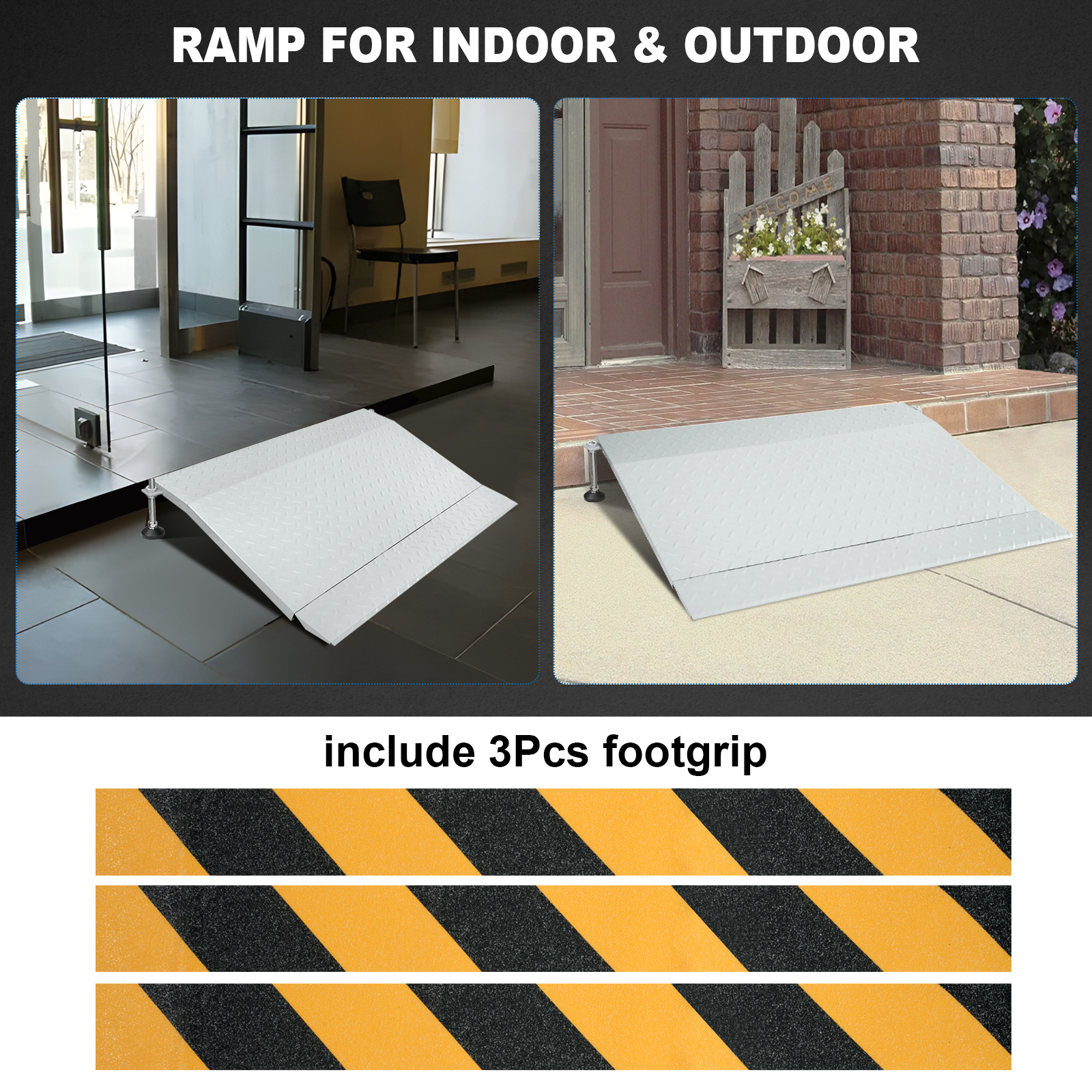 Steel Threshold Ramp, Door Ramp with Adjustable Height for 3.0" to 6.0", Doorway Threshold Ramp for Wheelchairs/Walkers/Carts/Scooters(39.4" W x 25.6" L)