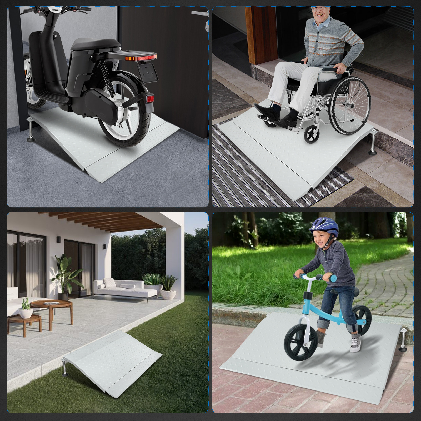Steel Threshold Ramp, Door Ramp with Adjustable Height for 3.0" to 6.0", Doorway Threshold Ramp for Wheelchairs/Walkers/Carts/Scooters(39.4" W x 25.6" L)