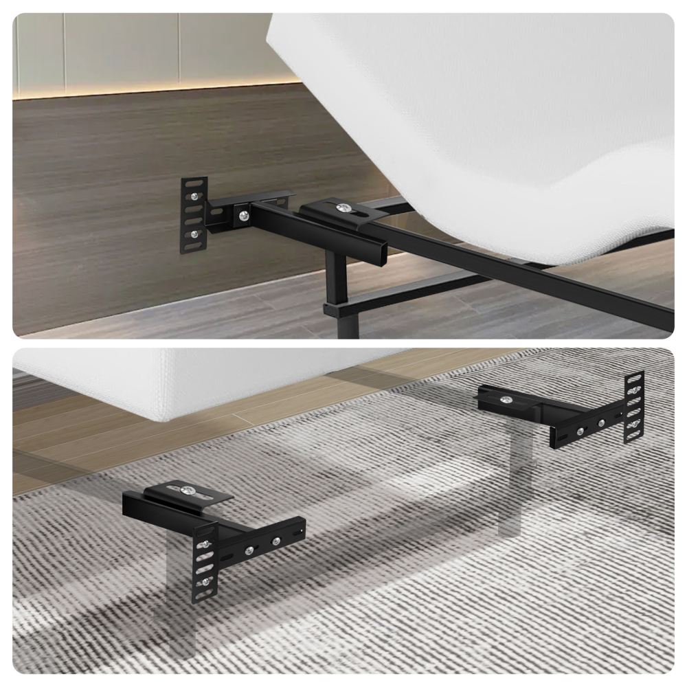 Headboard Brackets for Metal Bed Frame Adjustable Base Headboard Wall Mounting Brackets, Footboard Extension Kit for Twin Full Queen King Size(Black, Set of 2)