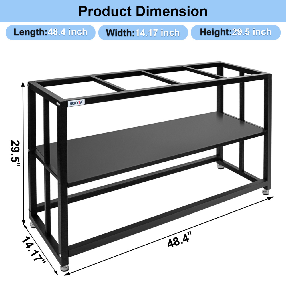 Fish Tank Stand Heavy Duty Metal Aquarium Stand 55 Gallon Tank Stand 660LBS 48.4" L x 14.17“W x 29.5”H, Double Layer for Home and Office More Storage Space, Black