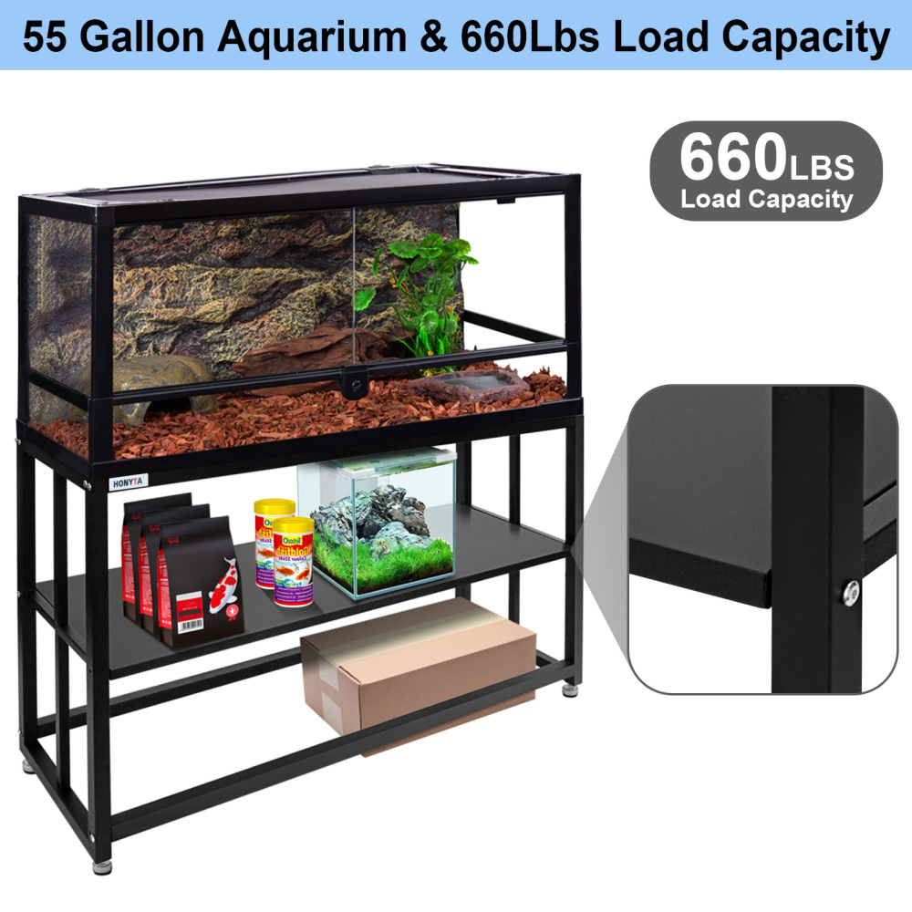 Fish Tank Stand Heavy Duty Metal Aquarium Stand 55 Gallon Tank Stand 660LBS 48.4" L x 14.17“W x 29.5”H, Double Layer for Home and Office More Storage Space, Black