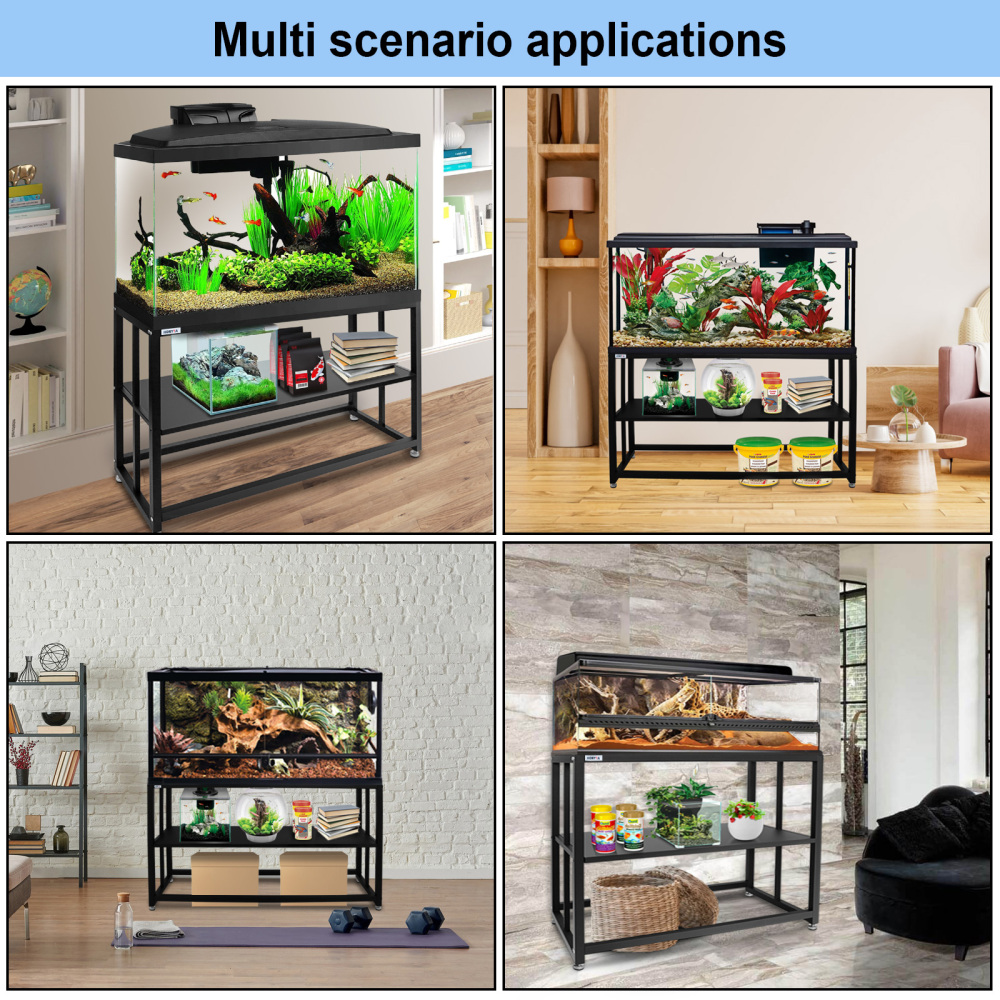 Fish Tank Stand Heavy Duty Metal Aquarium Stand 55 Gallon Tank Stand 660LBS 48.4" L x 14.17“W x 29.5”H, Double Layer for Home and Office More Storage Space, Black