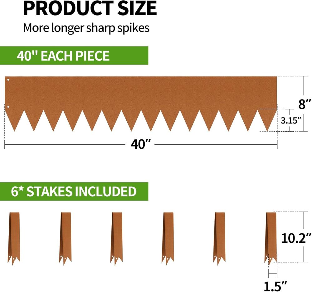 Landscape Edging 6-Pack, 40" L x 8" H Strips, Hammer-in Steel Garden Bed Metal Borders with 6 Clips, Bendable Metal Landscape Edging for Garden, Yard, Lawn(Rust Brown, 14 Teeth)FREE-SHIPPING