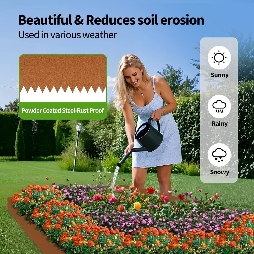 Landscape Edging 6-Pack, 40" L x 8" H Strips, Hammer-in Steel Garden Bed Metal Borders with 6 Clips, Bendable Metal Landscape Edging for Garden, Yard, Lawn(Rust Brown, 14 Teeth)FREE-SHIPPING