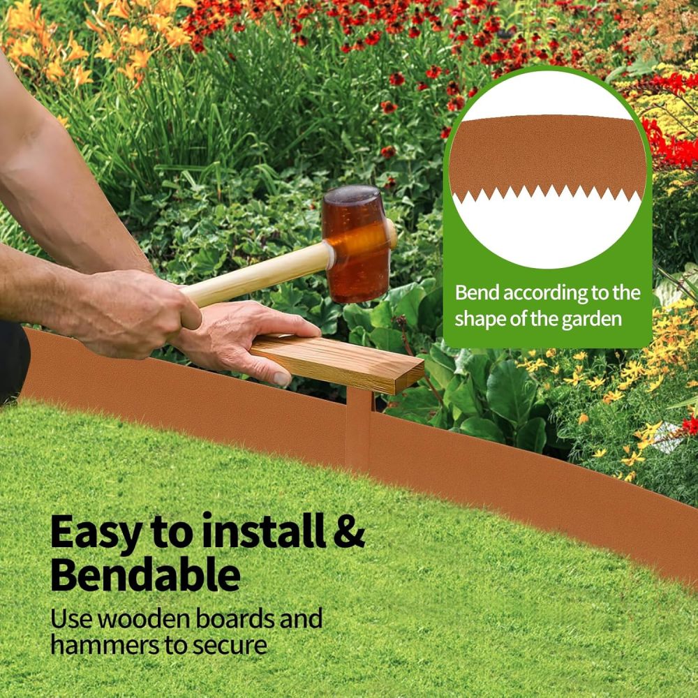 Steel Landscape Edging 6-Pack, 40"L x 6"H Strips, Steel Garden Bed Metal Borders Hammer-in Edging Border with 6 Clips, Bendable Metal Landscape Edging for Garden, Yard, Park, Lawn(Rust Brown)FREE-SHIPPING