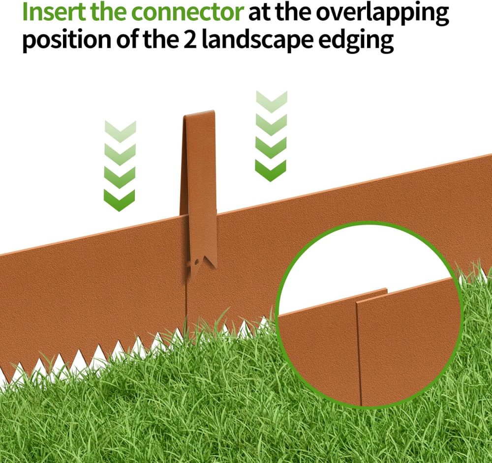 Steel Landscape Edging 6-Pack, 40"L x 6"H Strips, Steel Garden Bed Metal Borders Hammer-in Edging Border with 6 Clips, Bendable Metal Landscape Edging for Garden, Yard, Park, Lawn(Rust Brown)FREE-SHIPPING