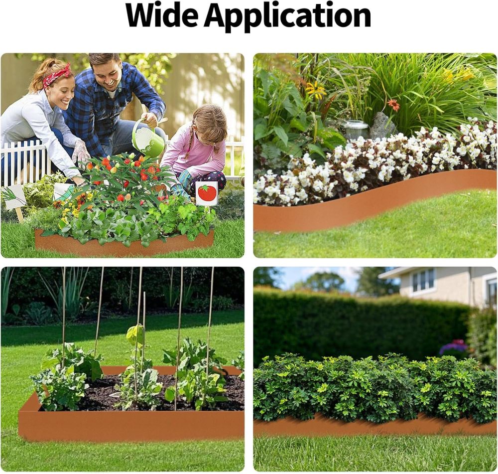 Steel Landscape Edging 6-Pack, 40"L x 6"H Strips, Steel Garden Bed Metal Borders Hammer-in Edging Border with 6 Clips, Bendable Metal Landscape Edging for Garden, Yard, Park, Lawn(Rust Brown)FREE-SHIPPING