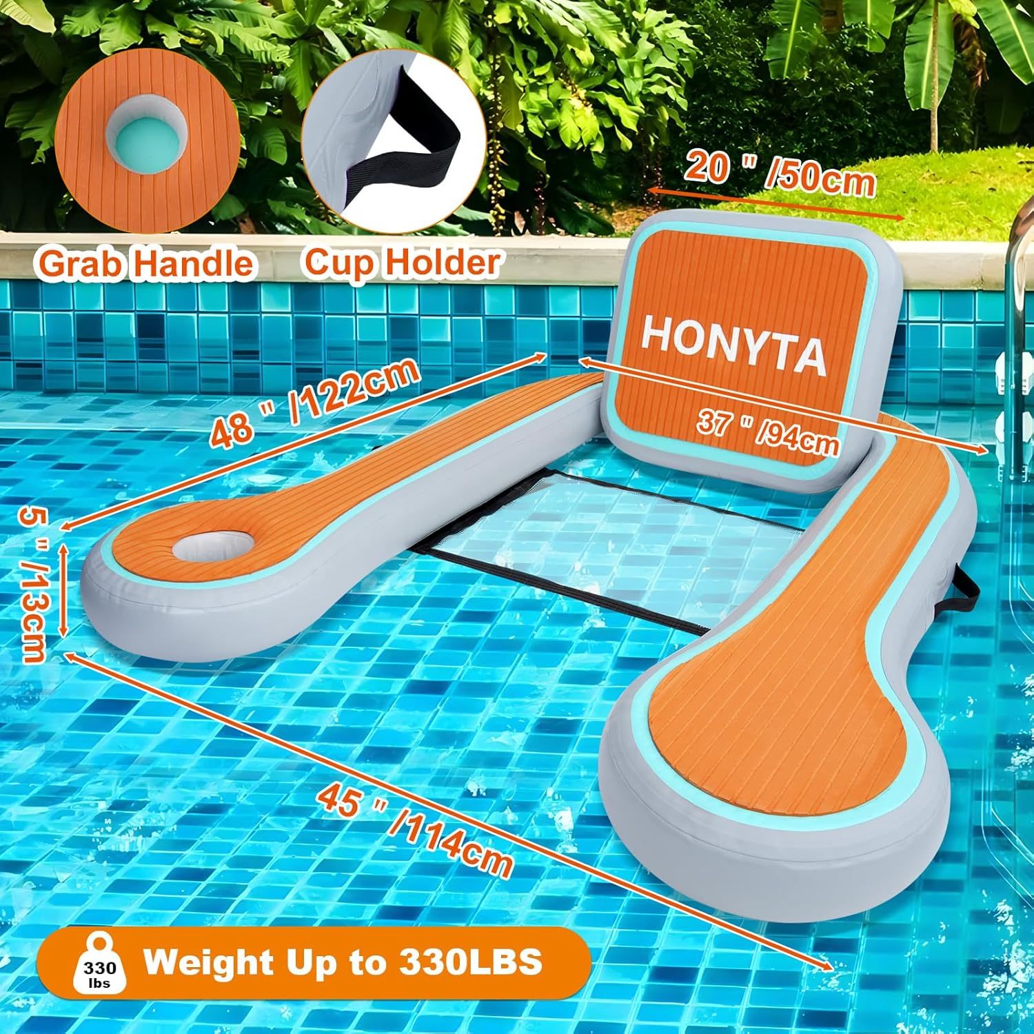 Inflatable Floating Chair, Pool Lounger Float for Adults, Floating Chair for Pool, Lake, River and Beach with EVA Pad Storage Bag Cup Holder, 48 X 45 Inch（Free Shipping)