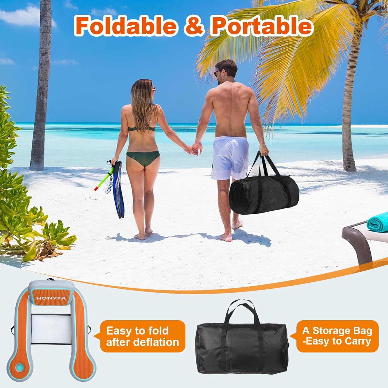 Inflatable Floating Chair, Pool Lounger Float for Adults, Floating Chair for Pool, Lake, River and Beach with EVA Pad Storage Bag Cup Holder, 48 X 45 Inch（Free Shipping)
