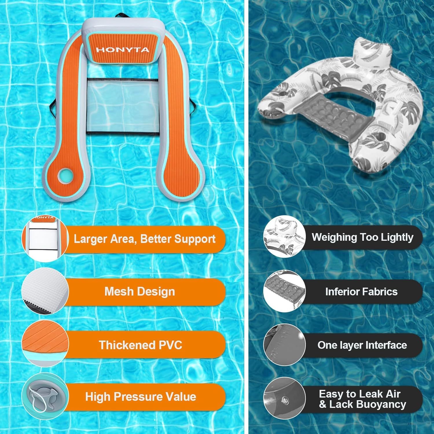 Inflatable Floating Chair, Pool Lounger Float for Adults, Floating Chair for Pool, Lake, River and Beach with EVA Pad Storage Bag Cup Holder, 48 X 45 Inch（Free Shipping)