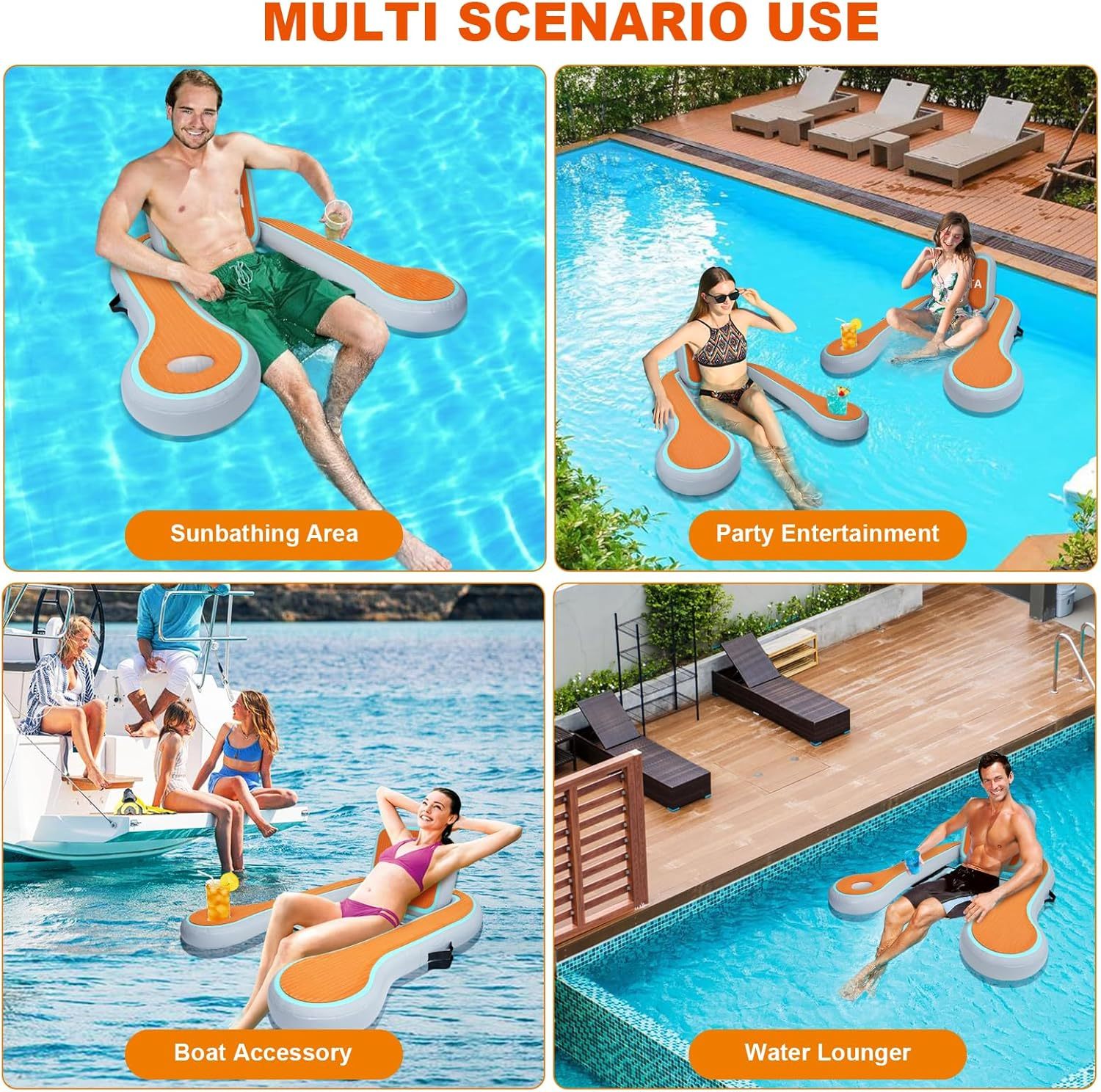 Inflatable Floating Chair, Pool Lounger Float for Adults, Floating Chair for Pool, Lake, River and Beach with EVA Pad Storage Bag Cup Holder, 48 X 45 Inch（Free Shipping)
