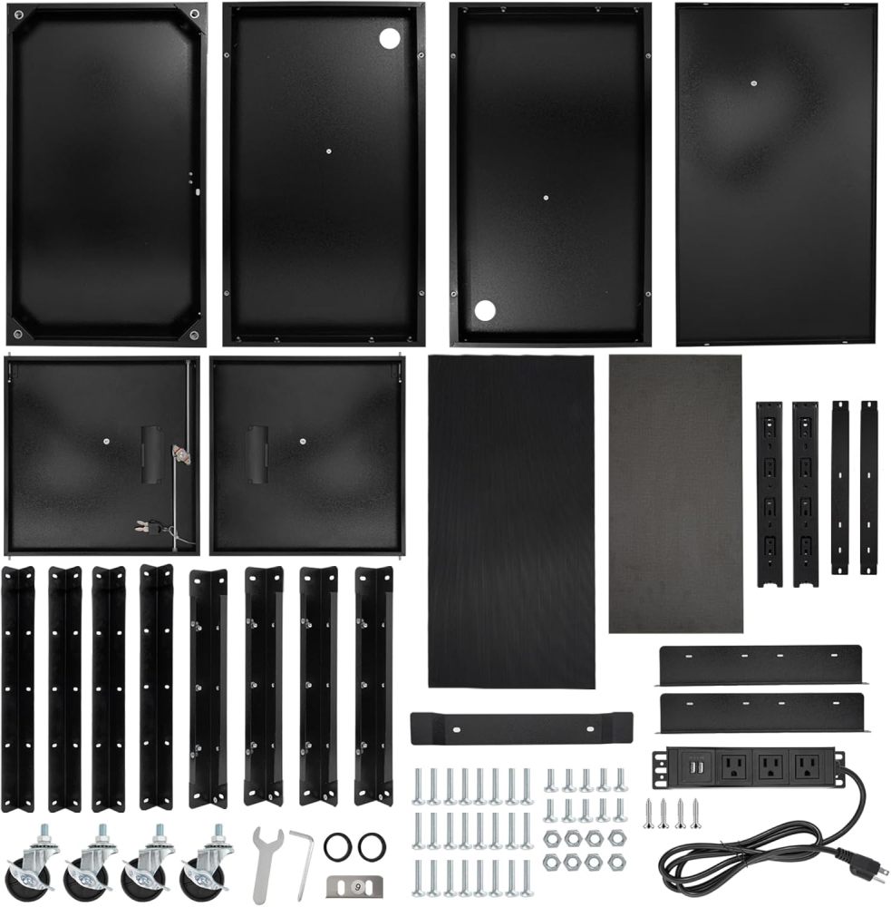 AV Cart, Computer Steel Carts with Wheels and Power, Height Adjustable Rolling AV Cart with Locking Cabinet & Pullout Keyboard Tray, Projector Cart for School Office, 18”X 30.8”X 42”, Black（Free Shipping)