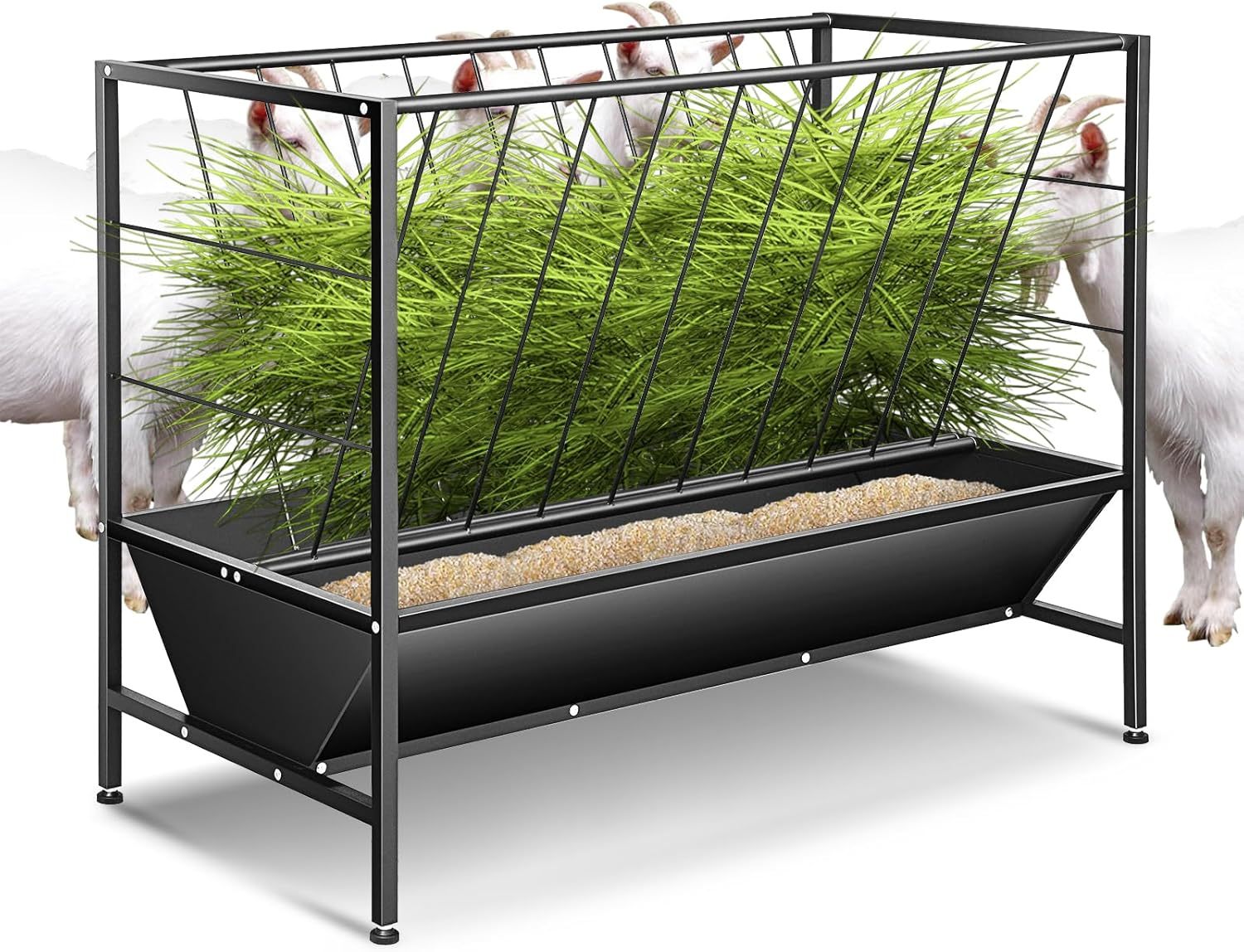 2 in 1 Pasture Hay Feeder 45 Gallon Livestock Feed Trough with 24 Gallon Feed Pan, Hay Grain Livestock Feeder for Sheep, Calf, Cow and Horse（FREE SHIPPING）