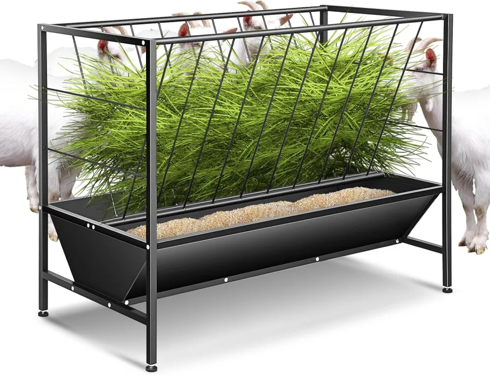 2 in 1 Pasture Hay Feeder 45 Gallon Livestock Feed Trough with 24 ...