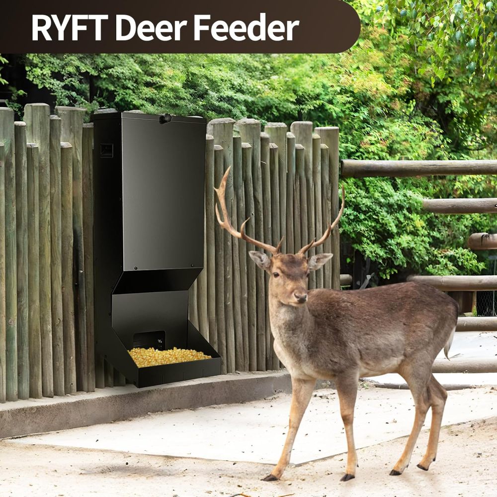 Hanging Deer Feeder Box 11 Gallons, Heavy Duty Feeding Stations with Waterproof Cover, Automatic Deer Feeding Dispensers, Field and Farm Use （FREE SHIPPING）