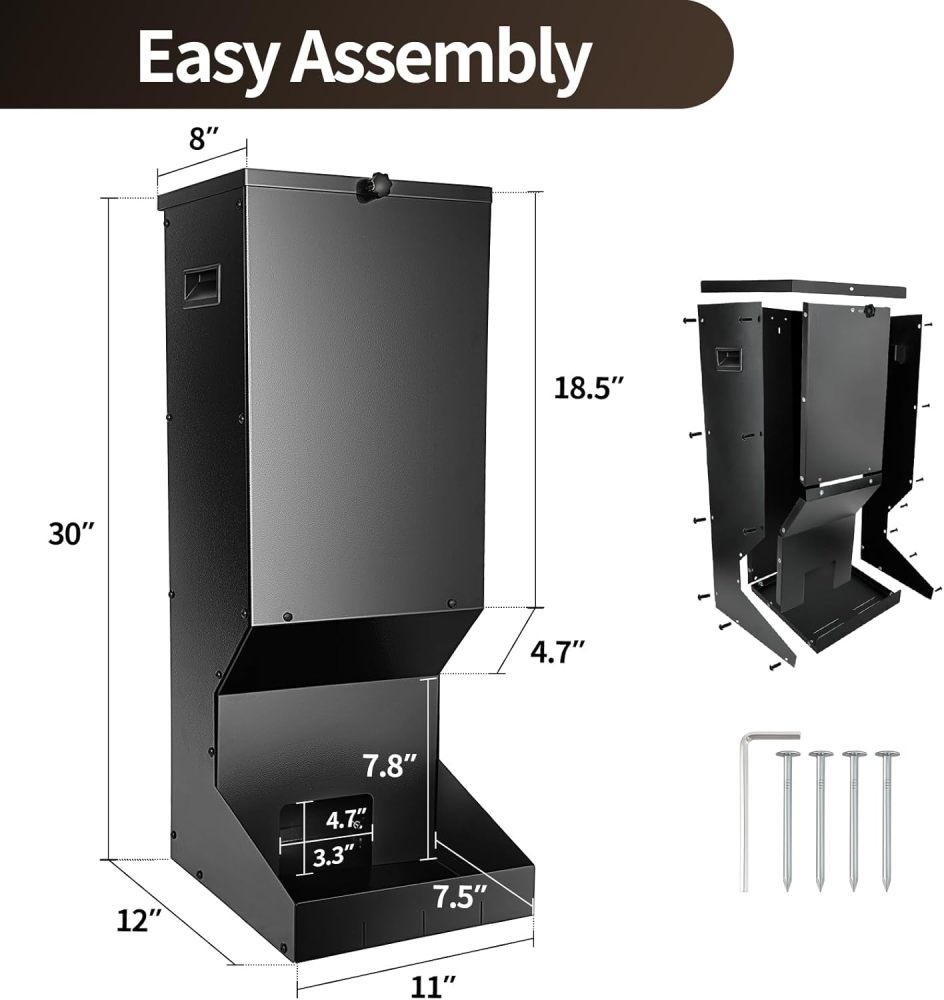 Hanging Deer Feeder Box 11 Gallons, Heavy Duty Feeding Stations with Waterproof Cover, Automatic Deer Feeding Dispensers, Field and Farm Use （FREE SHIPPING）
