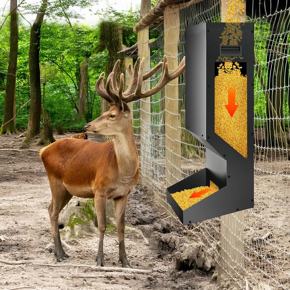 Hanging Deer Feeder Box 11 Gallons, Heavy Duty Feeding Stations with Waterproof Cover, Automatic Deer Feeding Dispensers, Field and Farm Use （FREE SHIPPING）