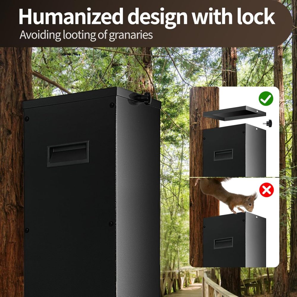 Hanging Deer Feeder Box 11 Gallons, Heavy Duty Feeding Stations with Waterproof Cover, Automatic Deer Feeding Dispensers, Field and Farm Use （FREE SHIPPING）