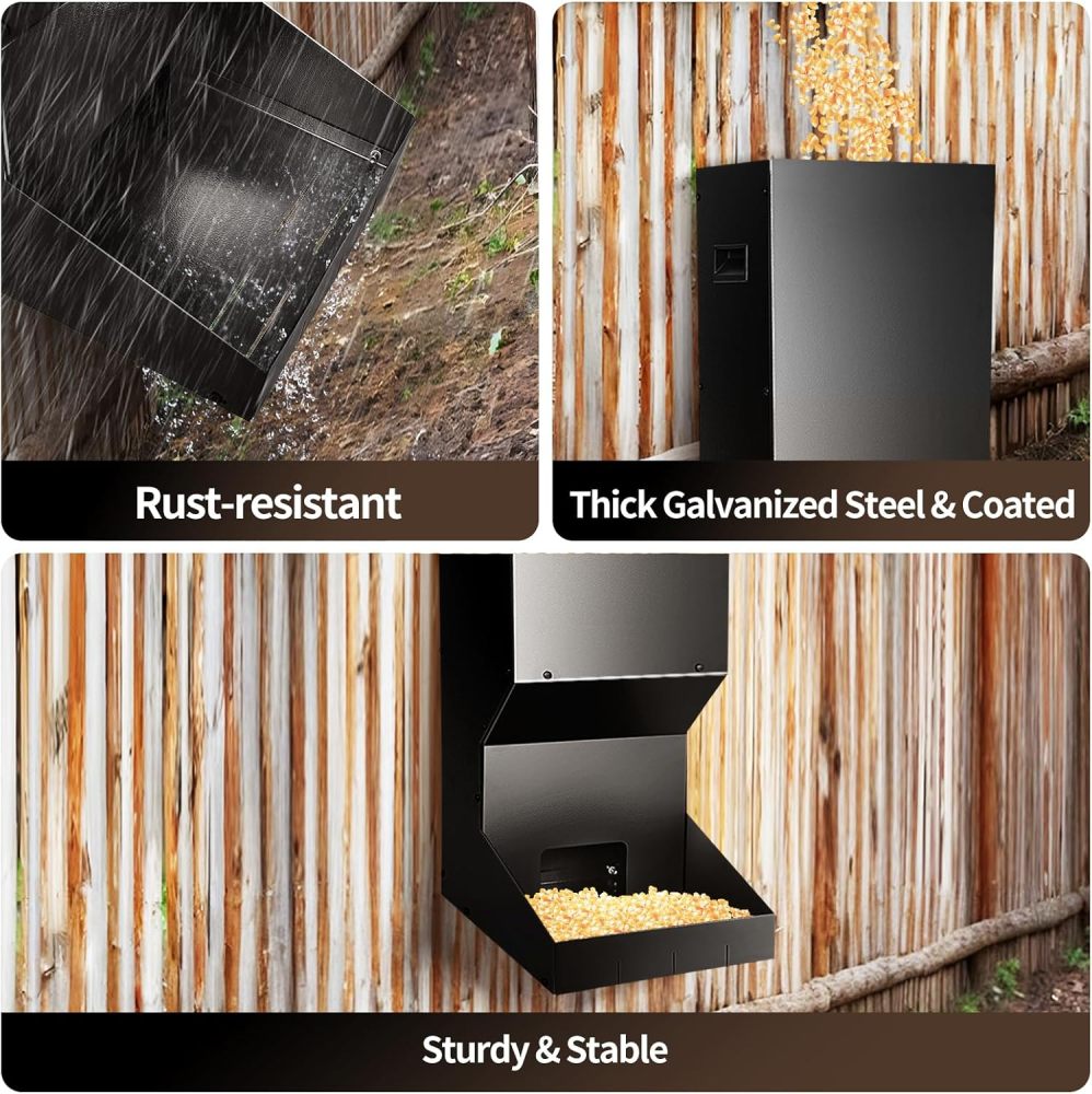 Hanging Deer Feeder Box 11 Gallons, Heavy Duty Feeding Stations with Waterproof Cover, Automatic Deer Feeding Dispensers, Field and Farm Use （FREE SHIPPING）