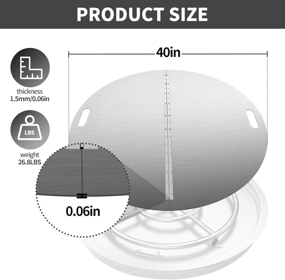 Fire Pit Lid Round, 40Inch Fire Pit Lid, 304 Stainless Steel Foldable Fire Pit Cover, Edge Built-in Handle Design, Suitable for Any Round Patio Fire Pits-FREE SHIPPING