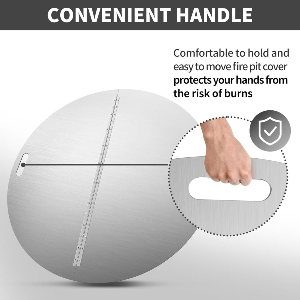 Fire Pit Lid Round, 40Inch Fire Pit Lid, 304 Stainless Steel Foldable Fire Pit Cover, Edge Built-in Handle Design, Suitable for Any Round Patio Fire Pits-FREE SHIPPING