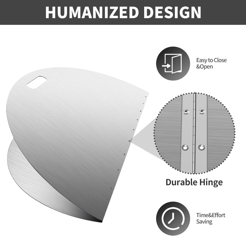 Fire Pit Lid Round, 40Inch Fire Pit Lid, 304 Stainless Steel Foldable Fire Pit Cover, Edge Built-in Handle Design, Suitable for Any Round Patio Fire Pits-FREE SHIPPING