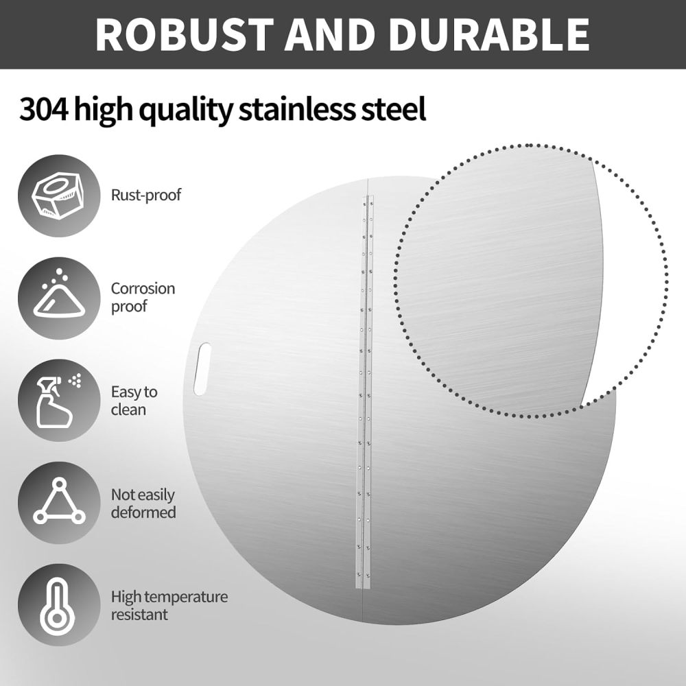 Fire Pit Lid Round, 40Inch Fire Pit Lid, 304 Stainless Steel Foldable Fire Pit Cover, Edge Built-in Handle Design, Suitable for Any Round Patio Fire Pits-FREE SHIPPING
