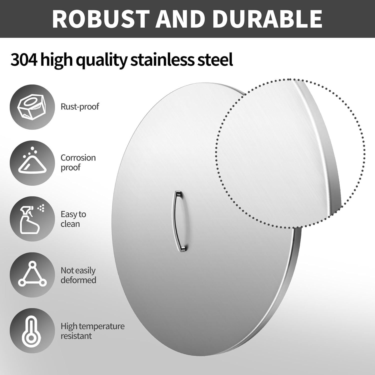 Fire Pit Lid Round, 22'' Fire Pit Lid, 304 Stainless Steel Fire Pit Cover, Fits 18" and 19" Round Drop in Fire Pit Pan-FREE SHIPPING