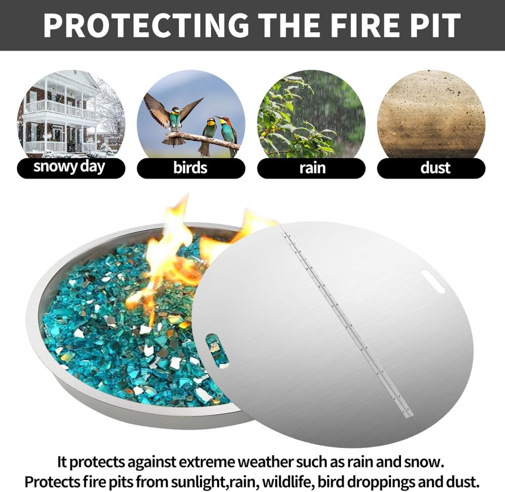 Fire Pit Lid Round, 40Inch Fire Pit Lid, 304 Stainless Steel Foldable Fire Pit Cover, Edge Built-in Handle Design, Suitable for Any Round Patio Fire Pits-FREE SHIPPING