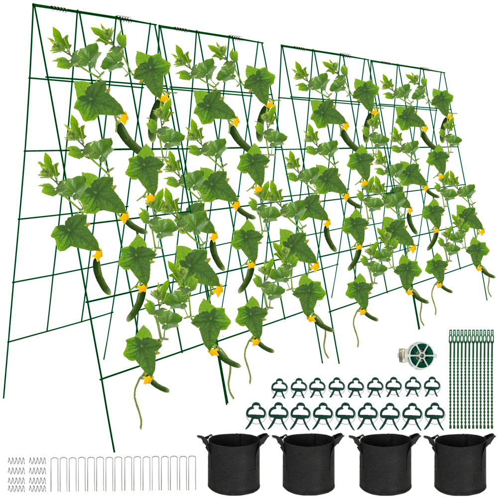 Foldable Cucumber Trellis, 46" L x 18" W A-Frame 2 Pack/ 4 Pack Cucumber Trellis for Raised Bed Garden Vegetable Grow Supports, Steel Trellis with Twist Ties & Plant Bags for Climbing Plants Outdoor-FREE SHIPPING