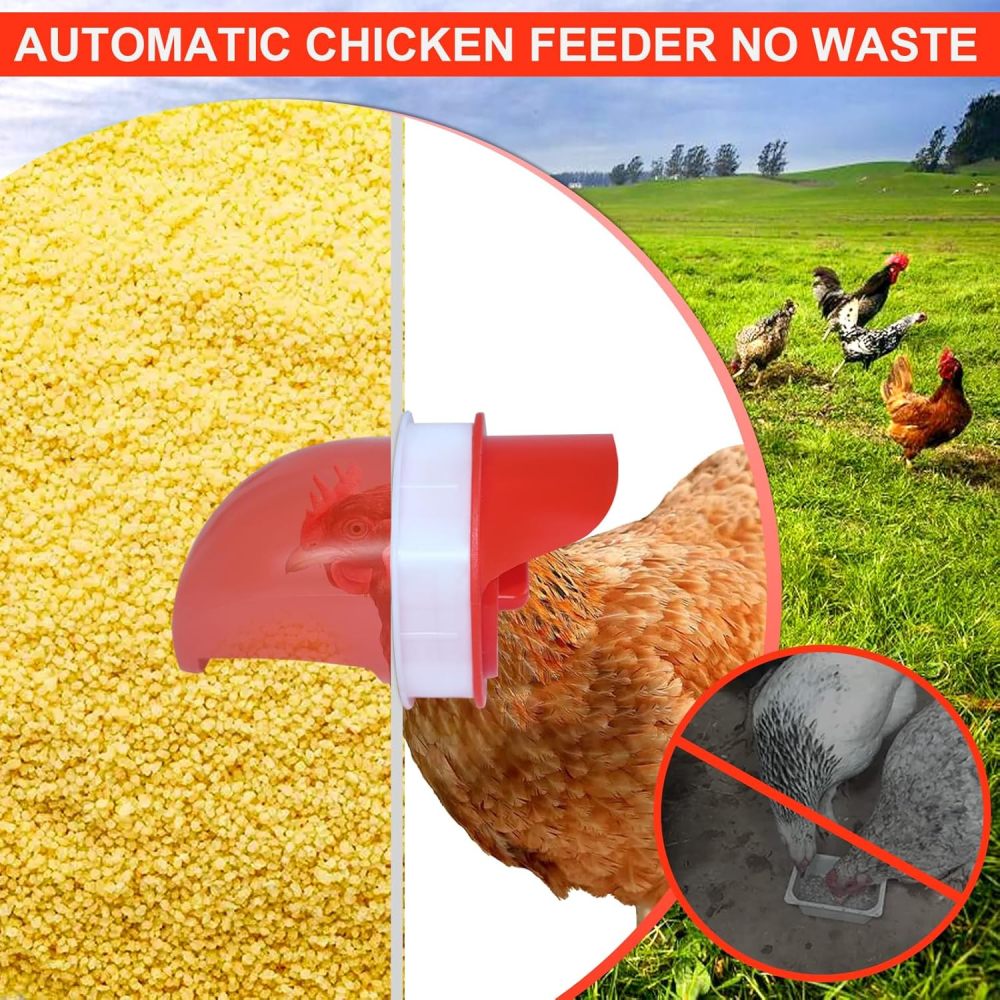 HONYTA 85lbs Automatic Chicken Feeder Large Capacity, 6-10Port Galvanized Metal Poultry Feeder for Chickens, Geese, Ducks, Turkeys, Quails(FREE SHIPPING))