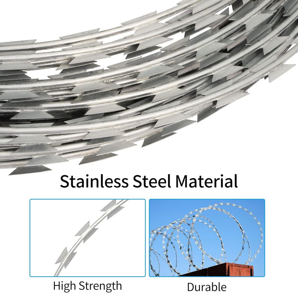 HONYTA  Razor Wire Galvanized Barbed Rope, 98 Feet Razor Ribbon Barbed Wire, Useful Protection for Fence, Wall, Garden, Factory-FREE SHIPPING