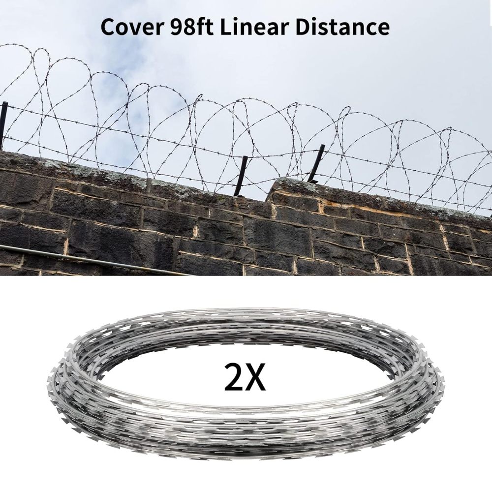 HONYTA  Razor Wire Galvanized Barbed Rope, 98 Feet Razor Ribbon Barbed Wire, Useful Protection for Fence, Wall, Garden, Factory-FREE SHIPPING