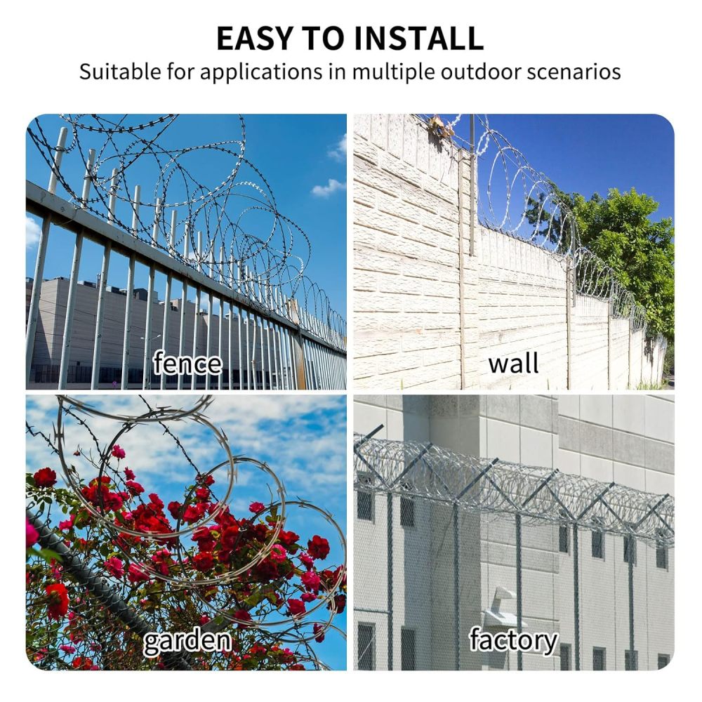 HONYTA  Razor Wire Galvanized Barbed Rope, 98 Feet Razor Ribbon Barbed Wire, Useful Protection for Fence, Wall, Garden, Factory-FREE SHIPPING